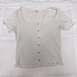 CAUTION TO THE WIND! Short sleeve ruffle button up square neck top